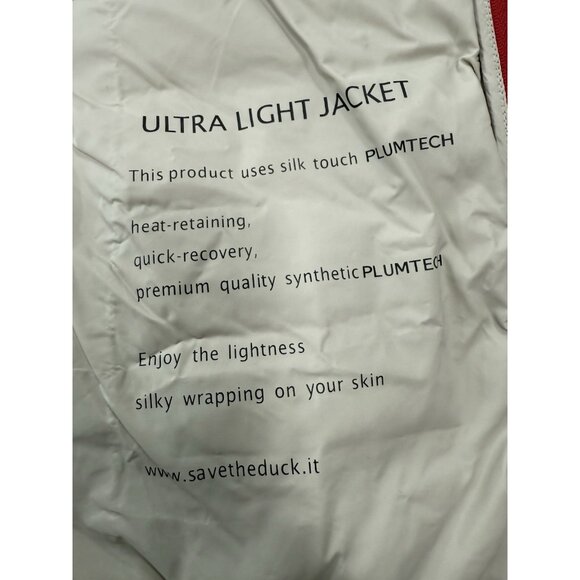 Save The Duck Jacket Womens Size Large Red Ultra Light Plumtech Hood Puffer - Picture 8 of 13